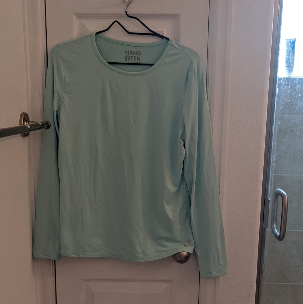 Light green long sleeve swim shirt with zipper